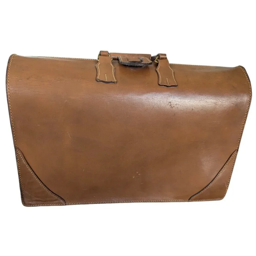 Vintage 1950s/1960s Leather Expandable hinged mouth Briefcase w locking latch